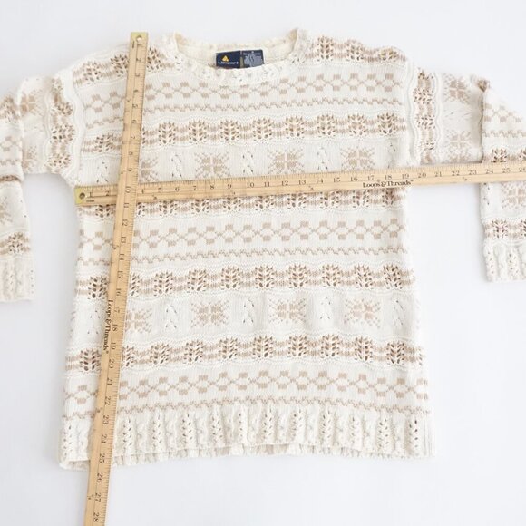 Vintage Liz Sport Cream Tan Knit Grandmacore 100% Cotton Crewneck Sweater M - Picture 4 of 10